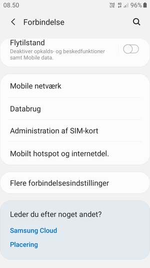 Scroll til og vælg Mobilt hotspot og internetdel.
