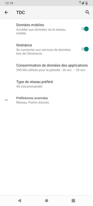 Activer ou désactiver Itinérance
