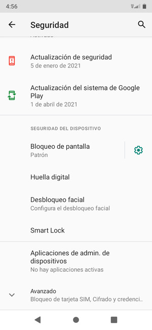 Para cambiar el PIN de la tarjeta SIM, desplácese y seleccione Avanzado