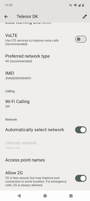 Scroll to and select Access point names