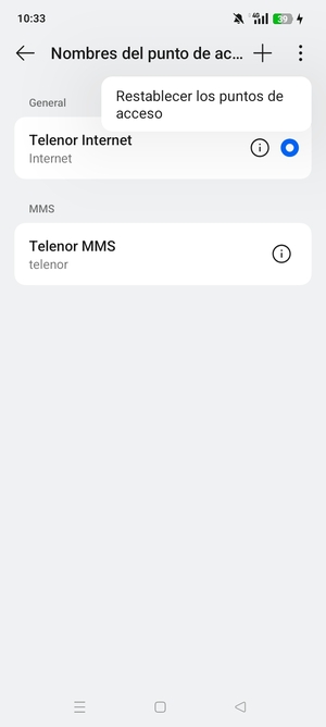 Seleccione Restablecer los puntos de acceso