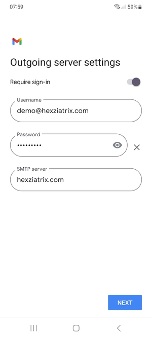 Enter Outgoing server address and select NEXT