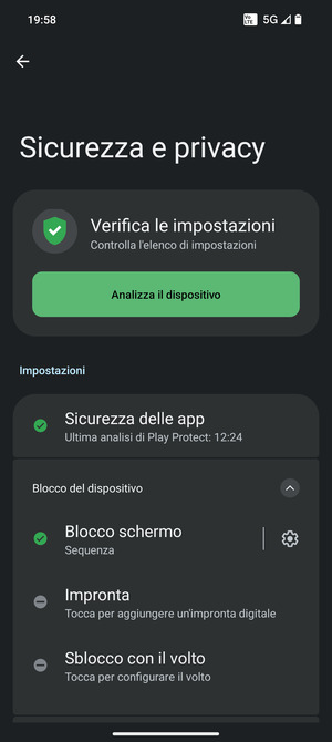 Il tuo telefono è ora protetto dal blocco schermo