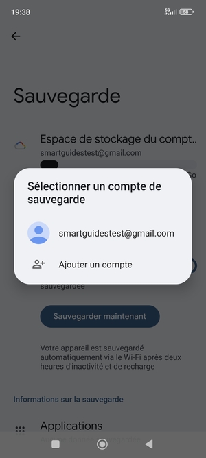 Sélectionnez votre compte de sauvegarde