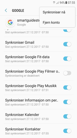 Velg Synkroniser nå
