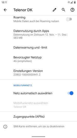 Schalten Sie Netz automatisch auswählen aus