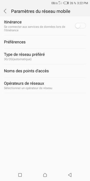 Sélectionnez Type de réseau préféré