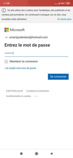 Saisissez votre mot de passe Hotmail et sélectionnez Se connecter