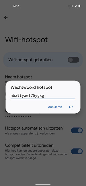 Voer een wachtwoord van een WiFi-hotspot in van ten minste 8 tekens en selecteer OK