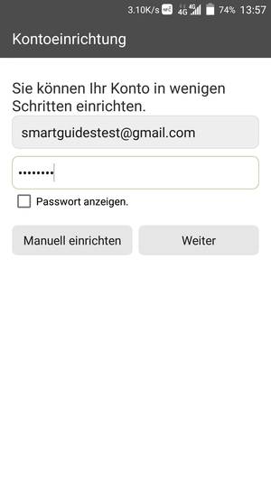 Geben Sie Ihre Gmail oder Hotmail Adresse und Ihr Passwort ein. Wählen Sie Weiter