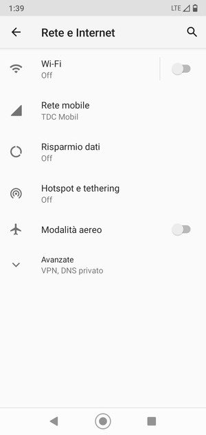 Seleziona Rete mobile