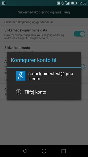 Vælg din sikkerhedskopi-konto
