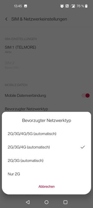Wählen Sie die gewünschte Option
