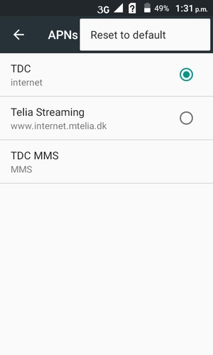 Select Reset to default