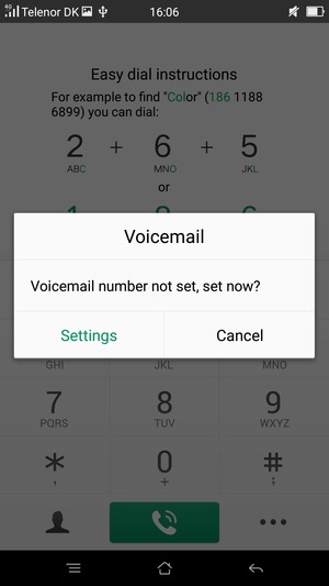 If your voicemail is not set up, select Settings