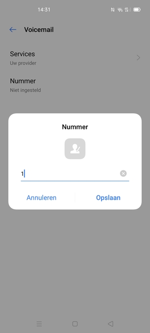Voer het Voicemailnummer in en selecteer Opslaan