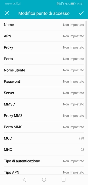 Inserisci le informazioni di Internet