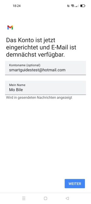 Geben Sie Ihrem Konto einen Namen und geben Sie Ihren Namen ein. Wählen Sie WEITER