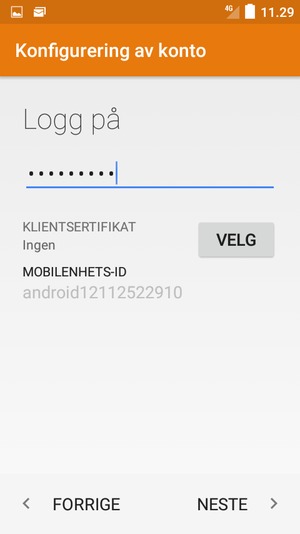 Skriv inn passord og velg NESTE