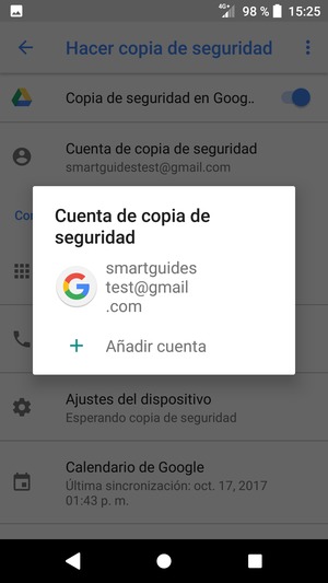 Seleccione su cuenta de copia de seguridad