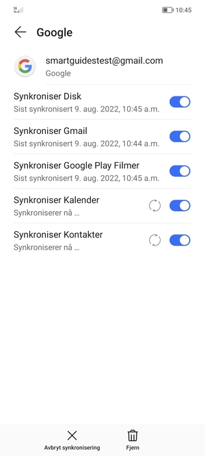 Dine kontakter fra Google vil synkroniseres til smarttelefonen din