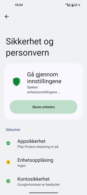 For å aktivere skjermlåsen, gå tilbake til Sikkerhet og personvern-menyen og velg Enhetsopplåsning