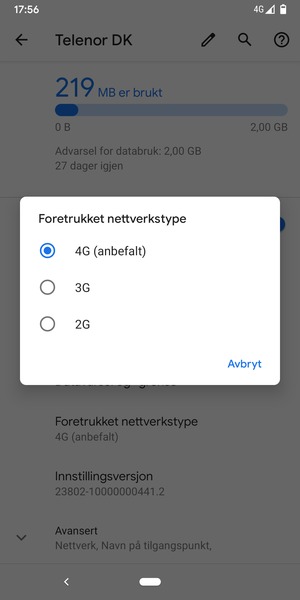 Velg ønsket alternativ