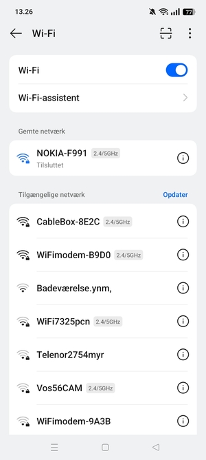 Du er nu tilsluttet Wi-Fi netværket