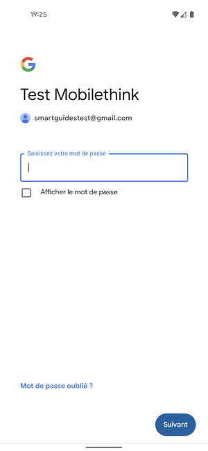 Saisissez votre mot de passe et sélectionnez Suivant