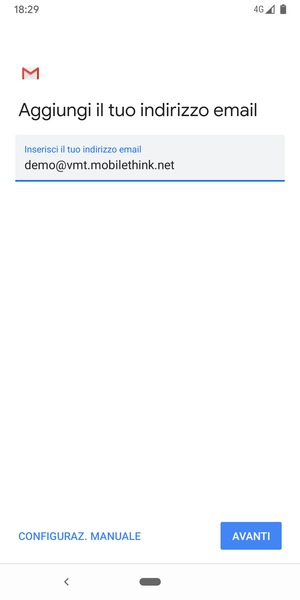 Inserisci il tuo indirizzo email e seleziona AVANTI