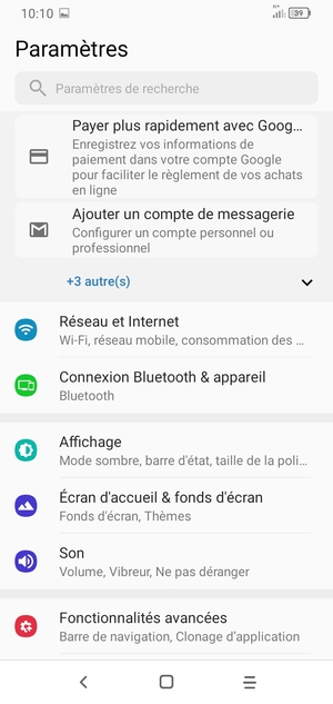 Sélectionnez Réseau et Internet