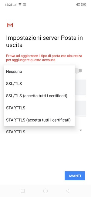Seleziona Nessuno e AVANTI