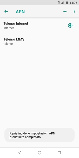 Le impostazioni del tuo telefono saranno ripristinate secondo le impostazioni internet e MMS predefinite