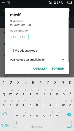 Indtast Wi-Fi adgangskoden og vælg FORBIND