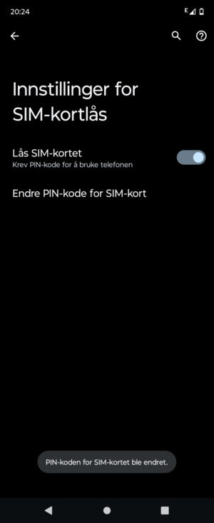 Din PIN-kode for SIM-kort er endret