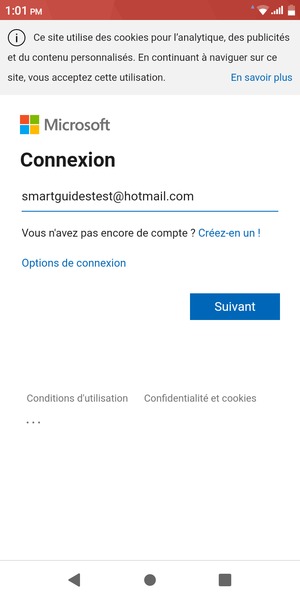 Saisissez votre adresse e-mail et sélectionnez Suivant