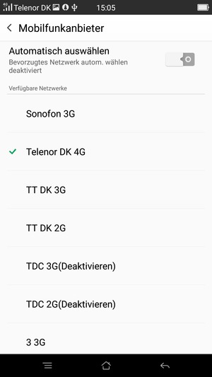 Wählen Sie einen Netzbetreiber von der Liste