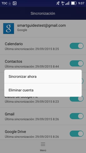 Seleccione Menú y Sincronizar ahora