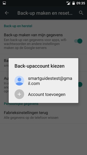 Selecteer uw back-up-account