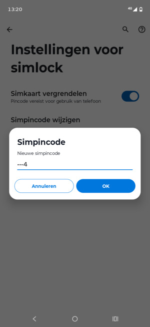 Voer uw Nieuwe simpincode in en selecteer OK