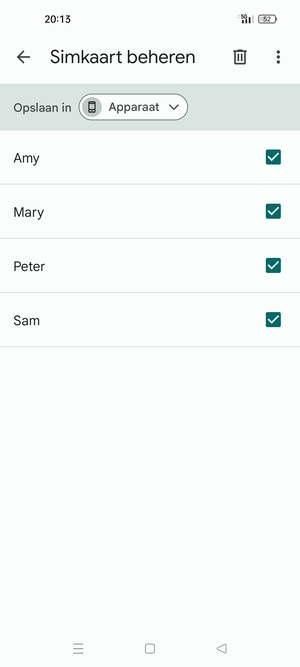 Selecteer de v knop
