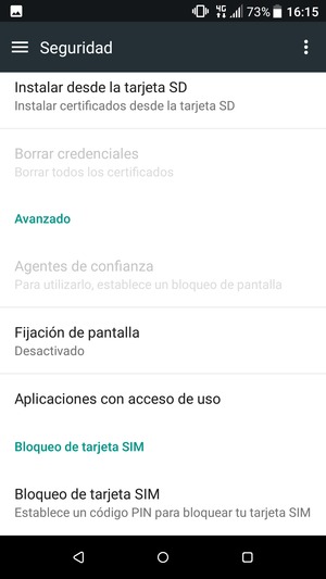 Para cambiar el PIN de la tarjeta SIM, vuelva al menú Seguridad, desplácese y seleccione Bloqueo de tarjeta SIM