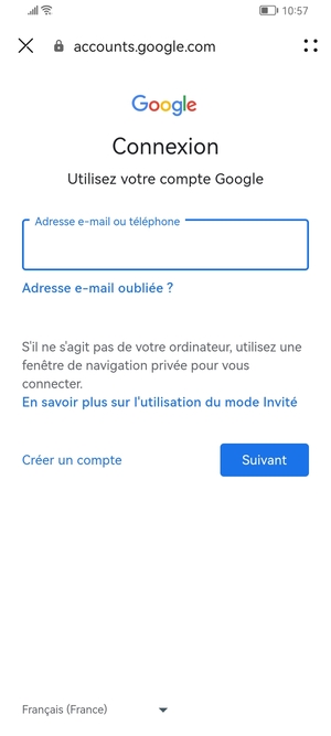 Saisissez votre adresse Gmail et sélectionnez Suivant