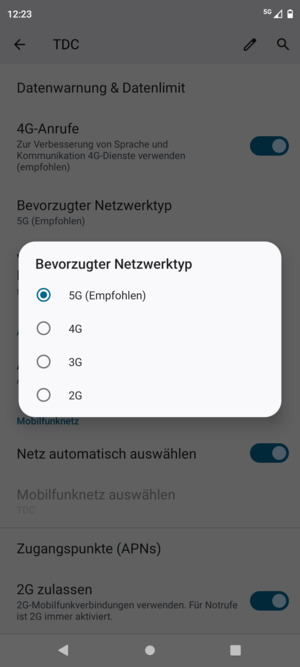 Wählen Sie die gewünschte Option