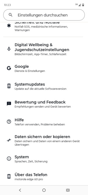 Scrollen Sie und wählen Sie Systemupdates
