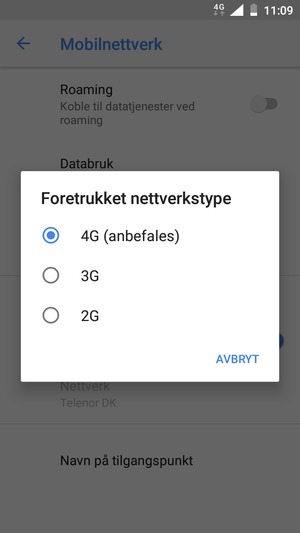 Velg ønsket alternativ