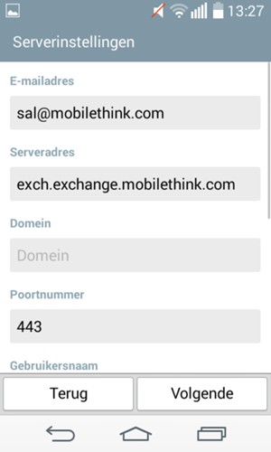 Voer de Exchange serveradres in. Selecteer Volgende