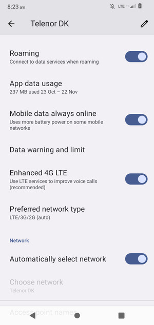 Turn Roaming on or off