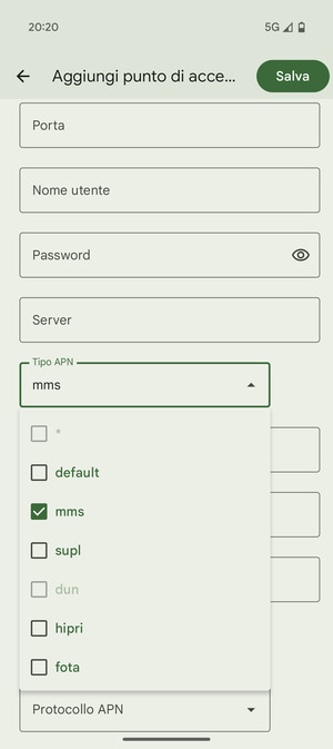 Spunta la casella di controllo mms