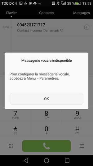 Si votre messagerie vocale n'est pas configurée, sélectionnez OK